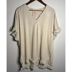 Umgee Linen Blend Oatmeal Frayed Hem Top Style A6916 Women's Size Large NTW